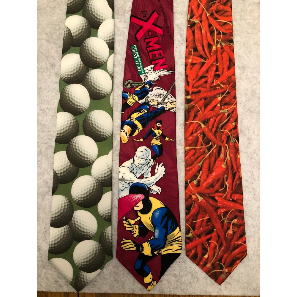 3 ~Vintage Ralph Marlin Ties Marvel X-Men Golf Chili Peppers 90s Novelty